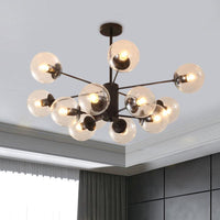 Amber Blue Clear Glass Spherical Chandelier Light Post Modern Black Pendant Lamp - Rebooters