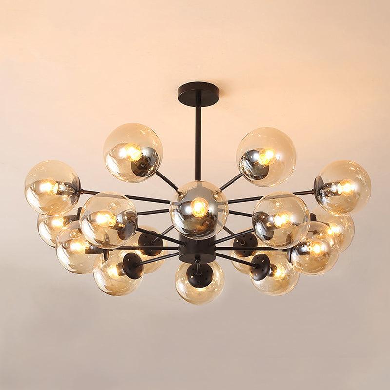Amber Blue Clear Glass Spherical Chandelier Light Post Modern Black Pendant Lamp - Rebooters
