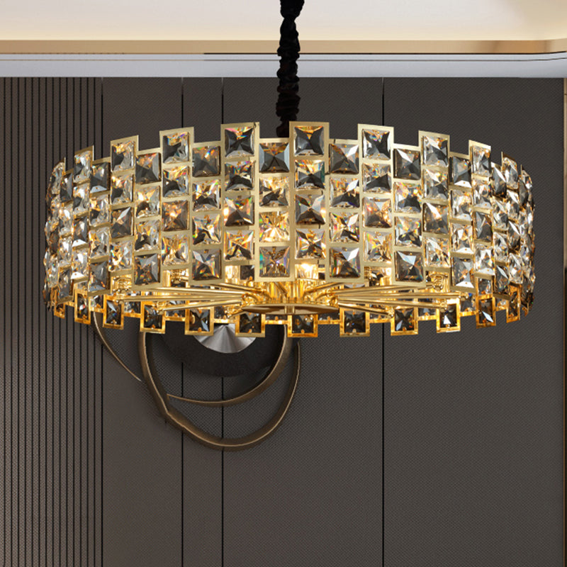 Black Drum Shaped Chandelier Pendant Minimalist Crystal Light - Rebooters