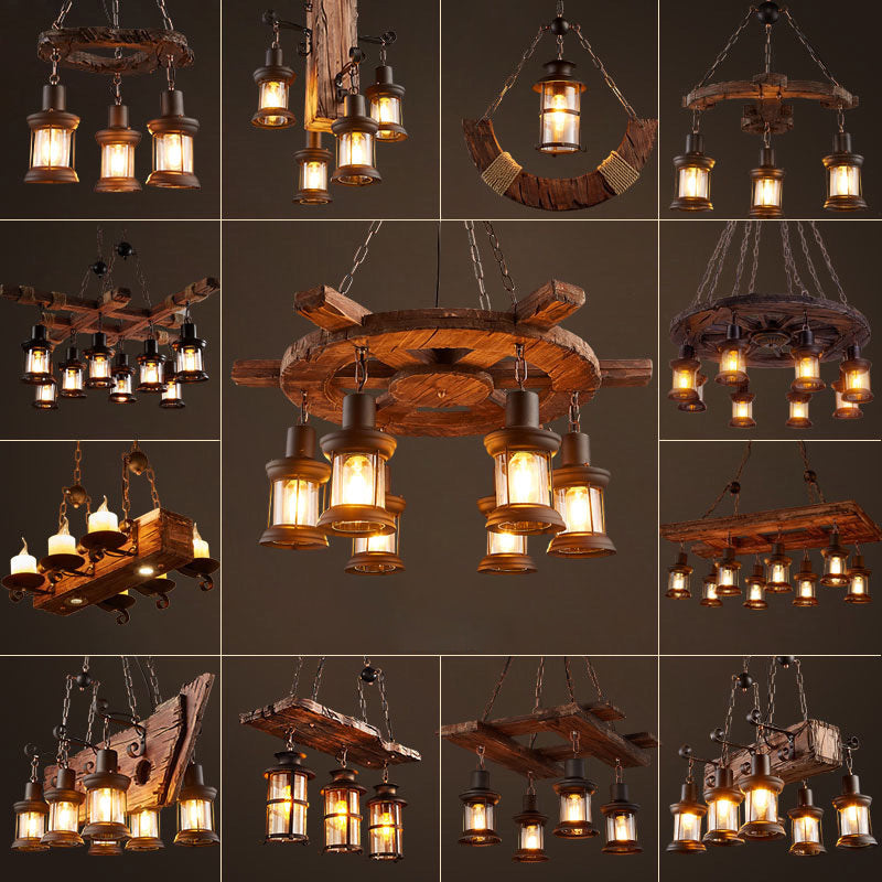 Nautical Style Lantern Chandelier Lamp Wooden Ceiling Pendant Light - Rebooters