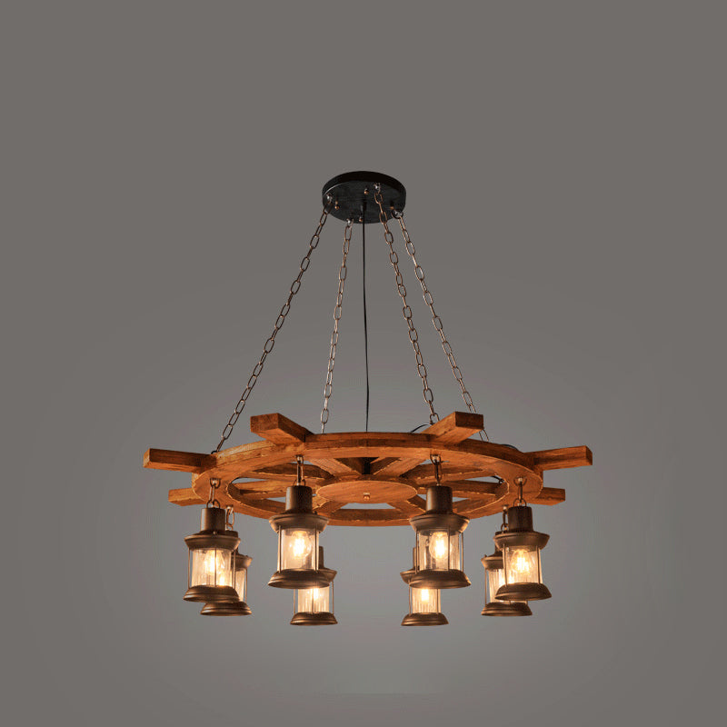 Nautical Style Lantern Chandelier Lamp Wooden Ceiling Pendant Light - Rebooters