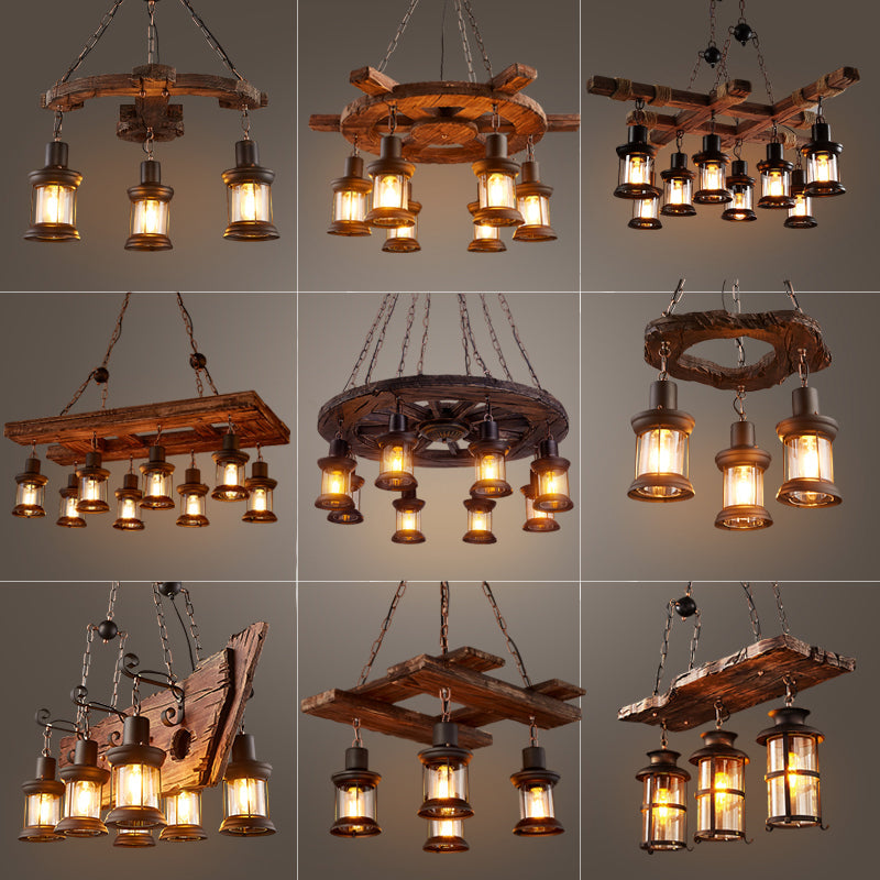 Nautical Style Lantern Chandelier Lamp Wooden Ceiling Pendant Light - Rebooters