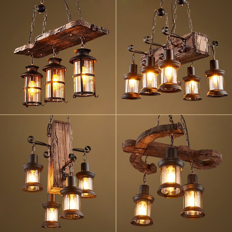 Nautical Style Lantern Chandelier Lamp Wooden Ceiling Pendant Light - Rebooters