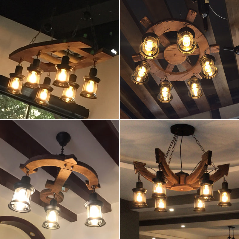 Nautical Style Lantern Chandelier Lamp Wooden Ceiling Pendant Light - Rebooters