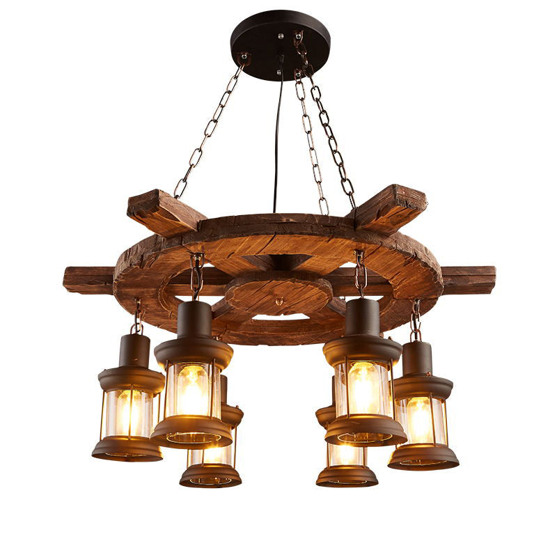 Nautical Style Lantern Chandelier Lamp Wooden Ceiling Pendant Light - Rebooters