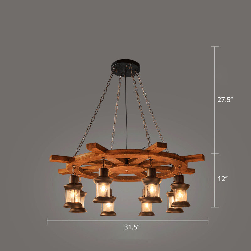 Nautical Style Lantern Chandelier Lamp Wooden Ceiling Pendant Light - Rebooters