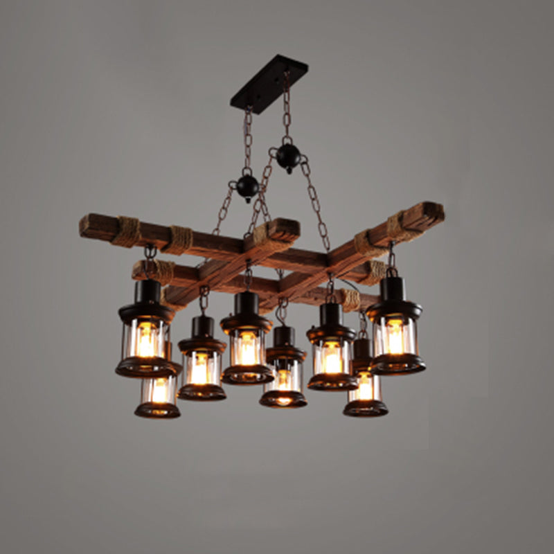 Nautical Style Lantern Chandelier Lamp Wooden Ceiling Pendant Light - Rebooters