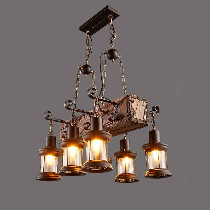 Nautical Style Lantern Chandelier Lamp Wooden Ceiling Pendant Light - Rebooters