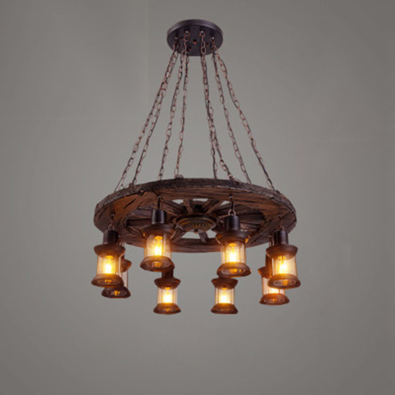 Nautical Style Lantern Chandelier Lamp Wooden Ceiling Pendant Light - Rebooters