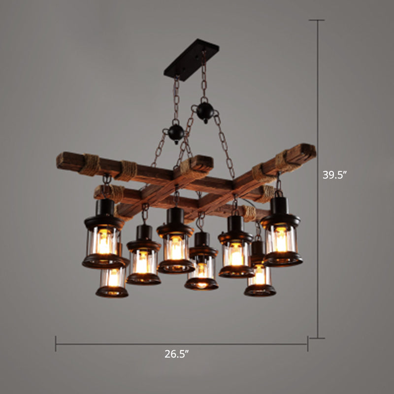 Nautical Style Lantern Chandelier Lamp Wooden Ceiling Pendant Light - Rebooters