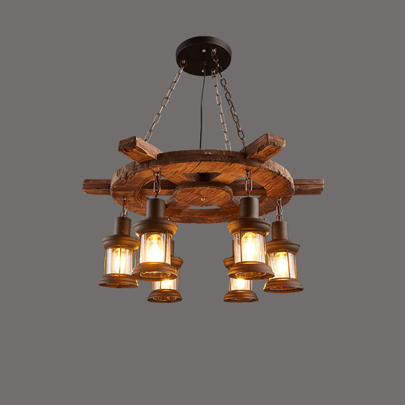 Nautical Style Lantern Chandelier Lamp Wooden Ceiling Pendant Light - Rebooters