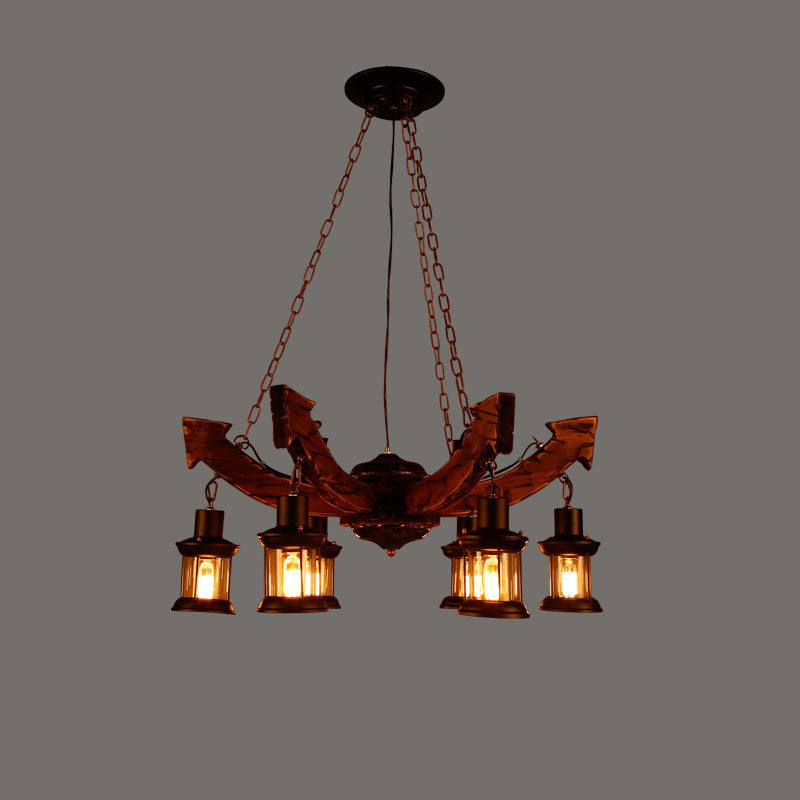 Nautical Style Lantern Chandelier Lamp Wooden Ceiling Pendant Light - Rebooters