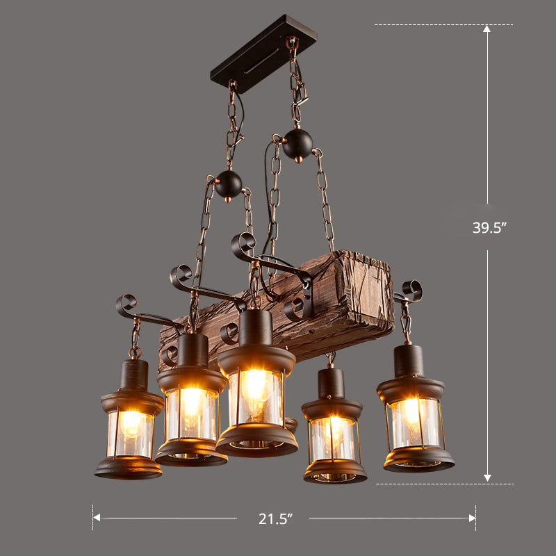 Nautical Style Lantern Chandelier Lamp Wooden Ceiling Pendant Light - Rebooters