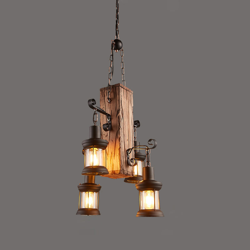 Nautical Style Lantern Chandelier Lamp Wooden Ceiling Pendant Light - Rebooters