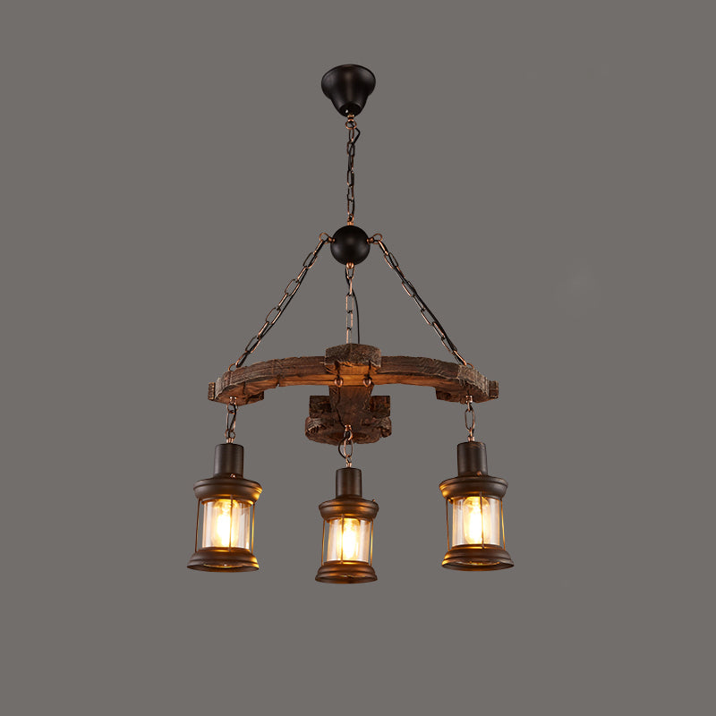 Nautical Style Lantern Chandelier Lamp Wooden Ceiling Pendant Light - Rebooters