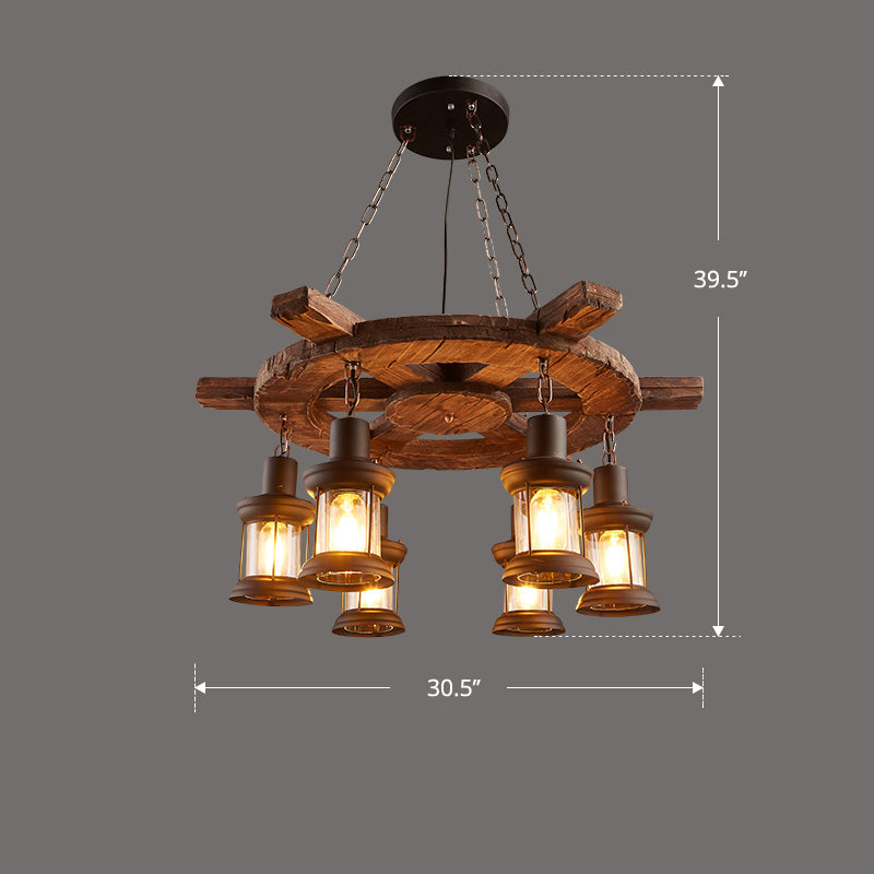 Nautical Style Lantern Chandelier Lamp Wooden Ceiling Pendant Light - Rebooters