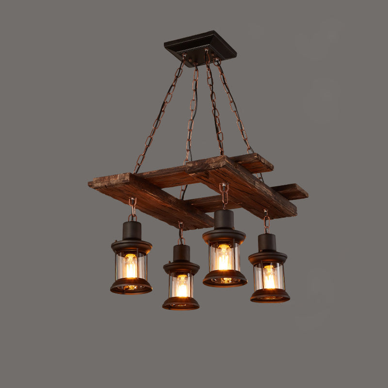 Nautical Style Lantern Chandelier Lamp Wooden Ceiling Pendant Light - Rebooters