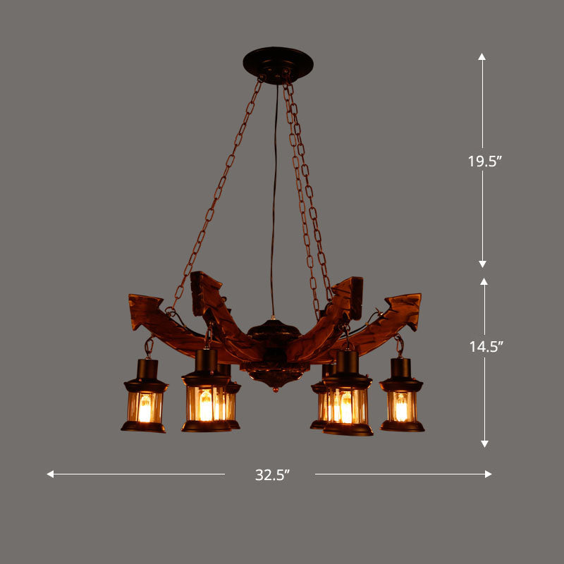 Nautical Style Lantern Chandelier Lamp Wooden Ceiling Pendant Light - Rebooters