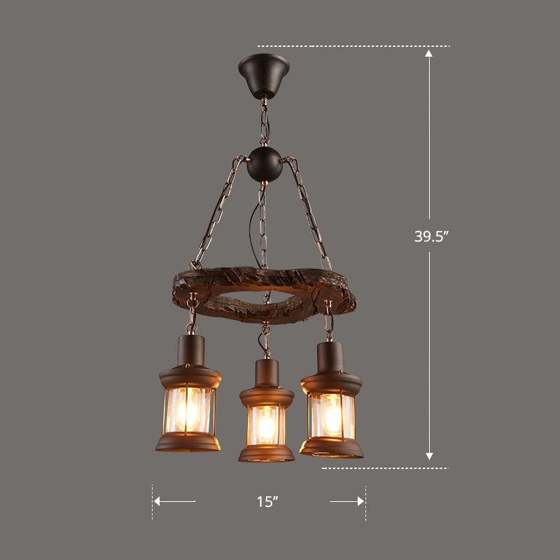 Nautical Style Lantern Chandelier Lamp Wooden Ceiling Pendant Light - Rebooters