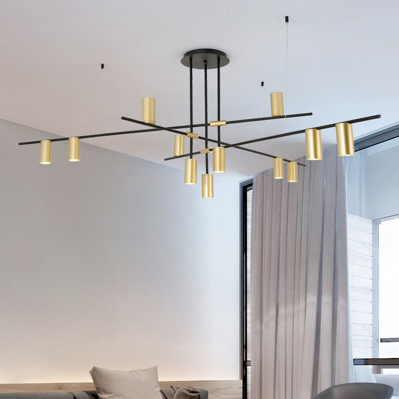 Postmodern Cross Arm Chandelier Metal Living Room Light Black Gold - Rebooters