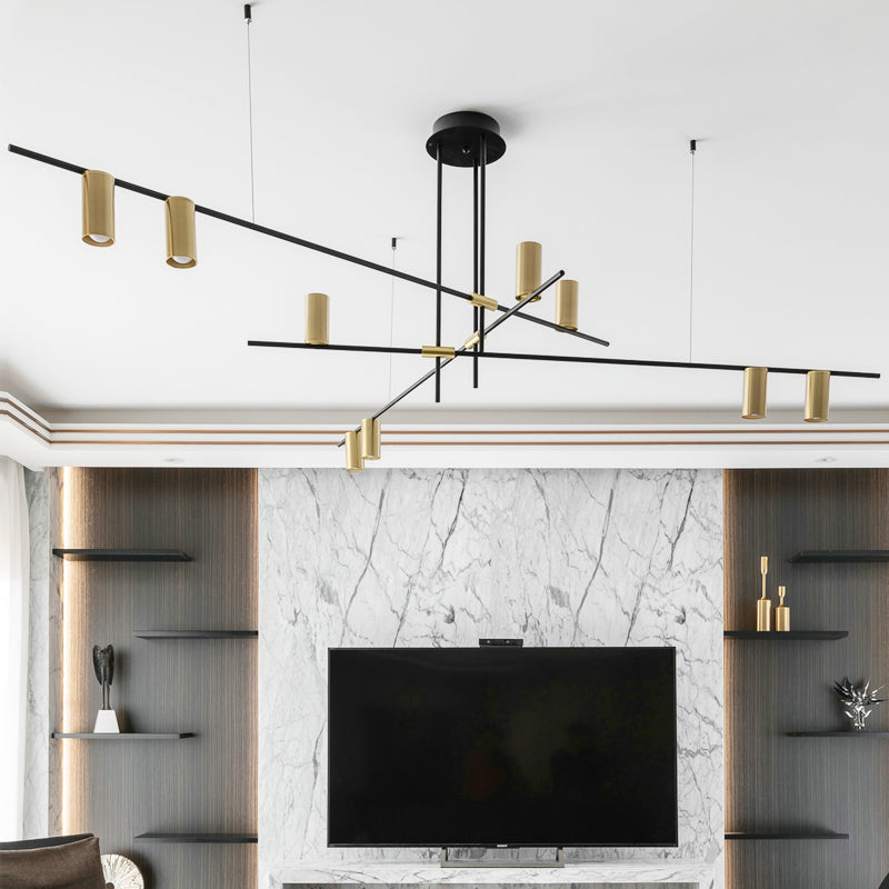 Postmodern Cross Arm Chandelier Metal Living Room Light Black Gold - Rebooters