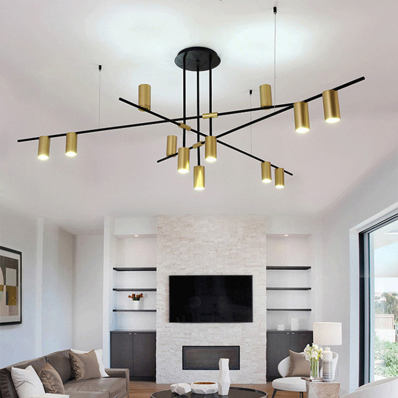 Postmodern Cross Arm Chandelier Metal Living Room Light Black Gold - Rebooters