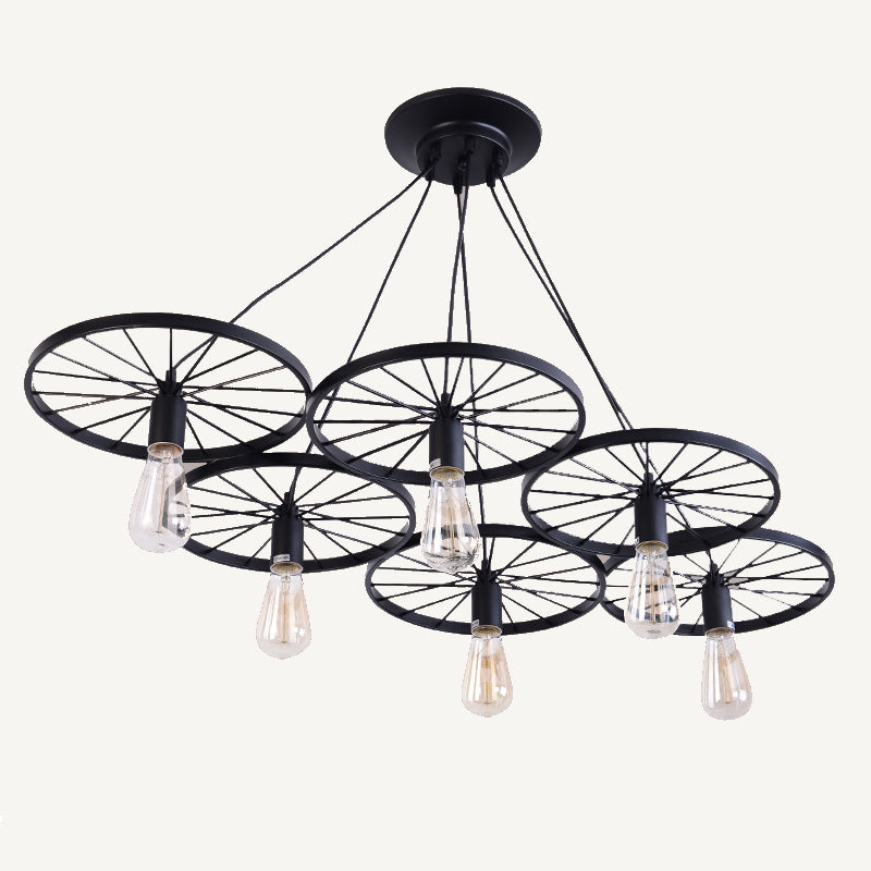 Black Wheel Chandelier Lighting Industrial Metal Fixture - Rebooters