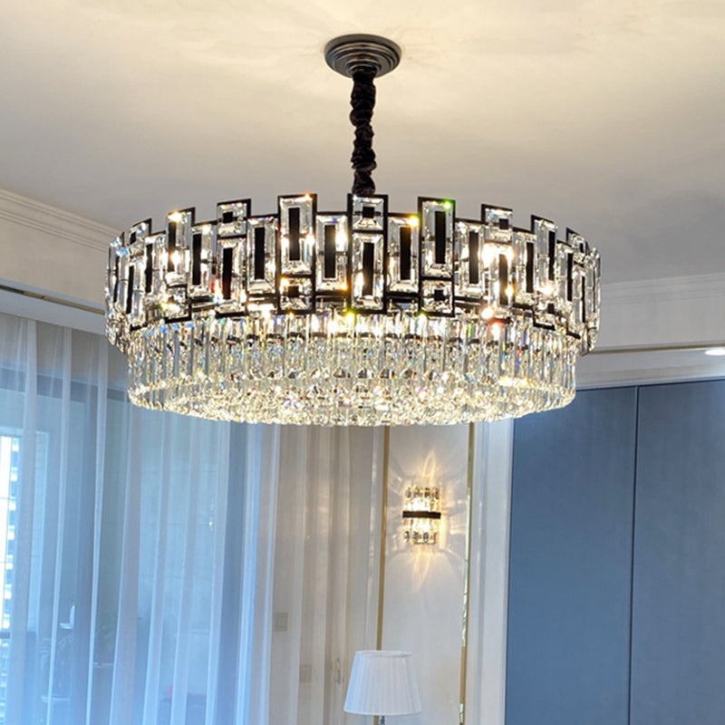 Multi-Layer Round Pendant Chandelier Modern K9 Crystal Light - Rebooters