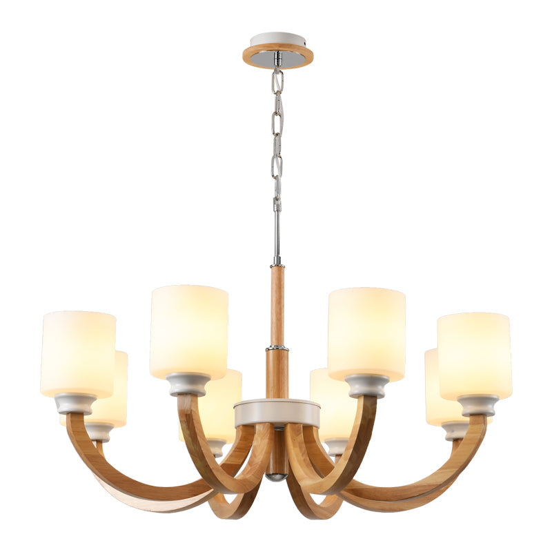 Wooden Arc Arm Up Chandelier Minimalist Brown Light Shade - Rebooters