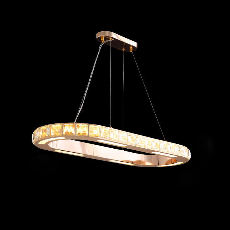 Gold Ring Shaped Chandelier Simple Crystal Embedded LED Pendant Light - Rebooters