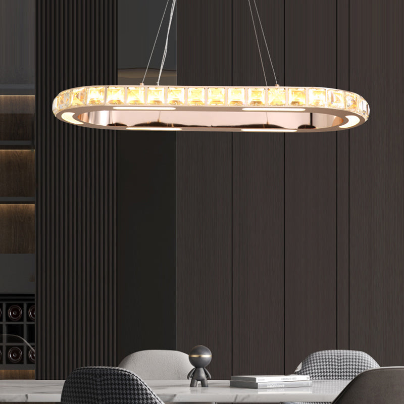 Gold Ring Shaped Chandelier Simple Crystal Embedded LED Pendant Light - Rebooters