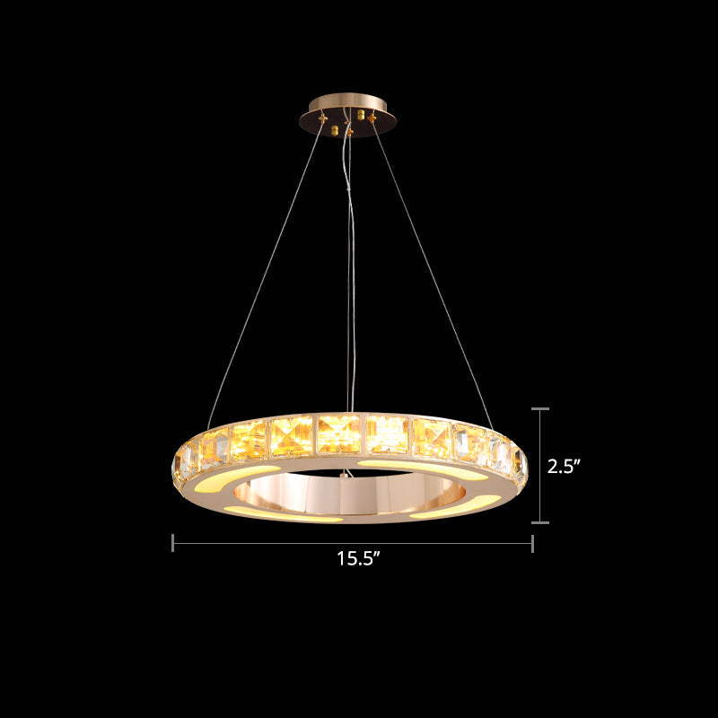 Gold Ring Shaped Chandelier Simple Crystal Embedded LED Pendant Light - Rebooters