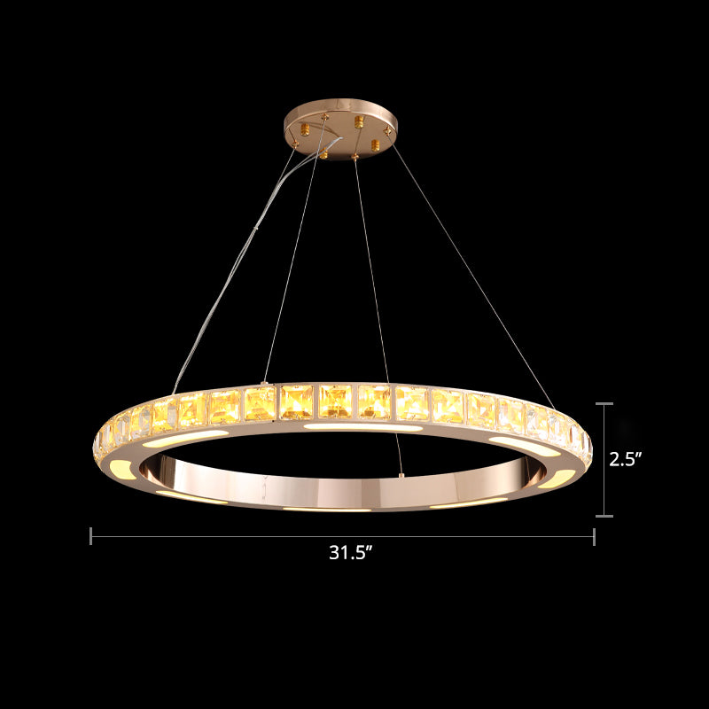 Gold Ring Shaped Chandelier Simple Crystal Embedded LED Pendant Light - Rebooters