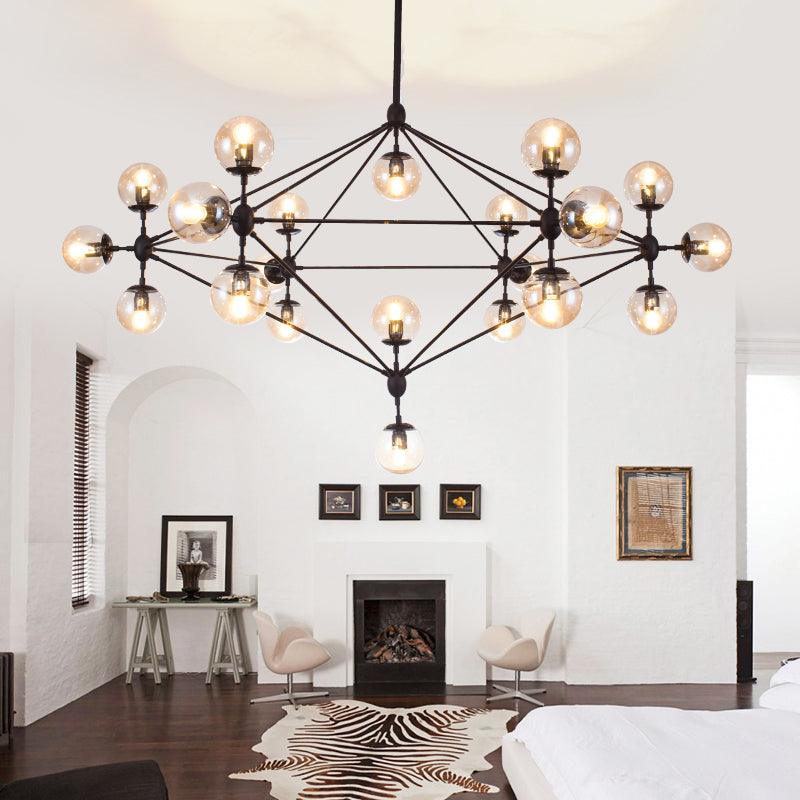 Black Diamond Lattice Chandelier Industrial Tan Glass Lighting - Rebooters
