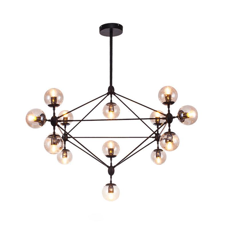 Black Diamond Lattice Chandelier Industrial Tan Glass Lighting - Rebooters
