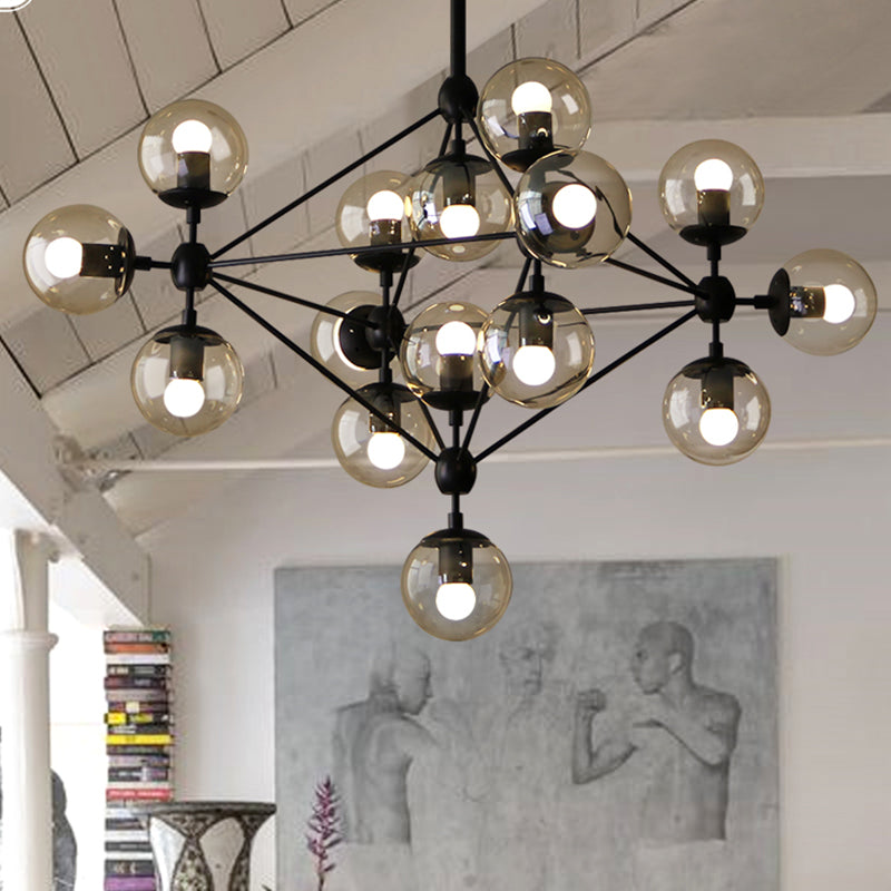 Clear Glass Ball Chandelier Lighting Loft Style Bedroom Fixture in Black - Rebooters