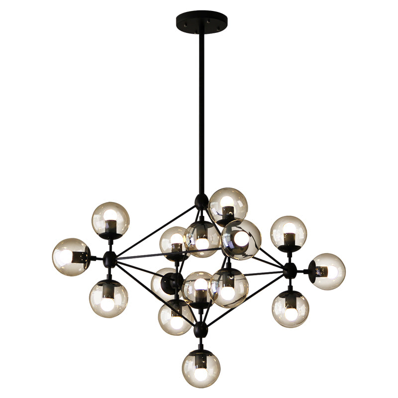 Clear Glass Ball Chandelier Lighting Loft Style Bedroom Fixture in Black - Rebooters