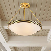 4-Light Opal Glass Hanging Chandelier Traditional Brass Bowl Living Room Pendant Light Fixture - Rebooters