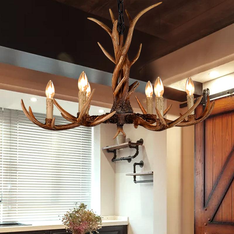 Antler Shaped Living Room Chandelier Countryside Resin Fixture - Rebooters
