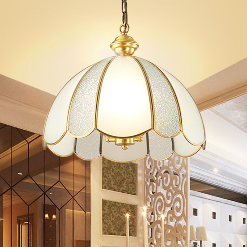 Traditional Scalloped Pendant Lighting Single-Bulb Frosted Glass - Rebooters