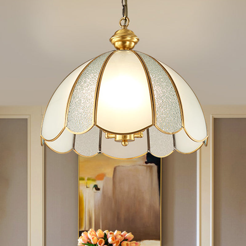 Traditional Scalloped Pendant Lighting Single-Bulb Frosted Glass - Rebooters