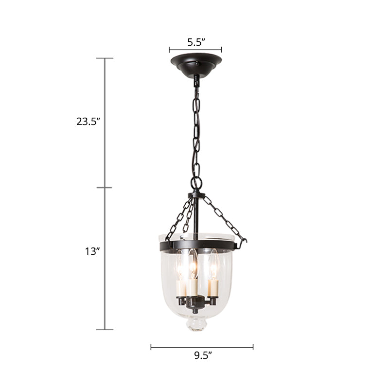 3-Light Inverted Cloche Shaped Pendant Lighting Vintage Clear Glass Chandelier - Rebooters