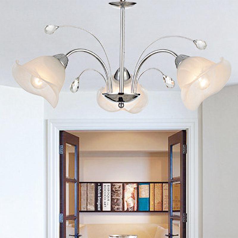 3/5 Lights White Glass Pendant Chandelier Traditional Chrome Flared Kitchen Hanging Ceiling Fixture - Rebooters