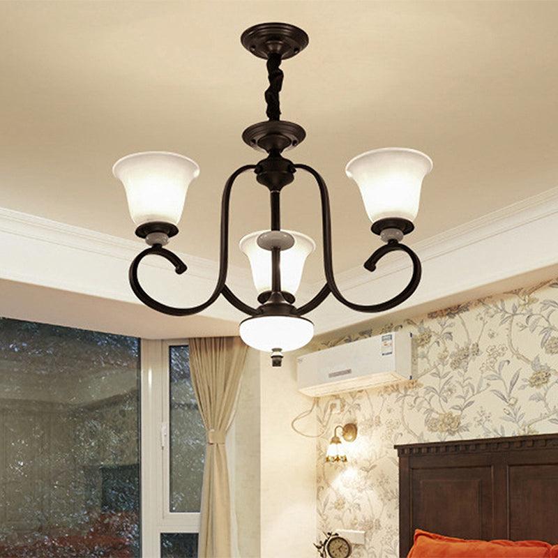 3/6/8 Lights Pendant Light Traditional Bell Frosted Glass Chandelier Dark Coffee - Rebooters