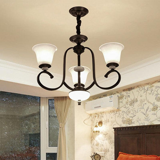 3/6/8 Lights Pendant Light Traditional Bell Frosted Glass Chandelier Dark Coffee - Rebooters