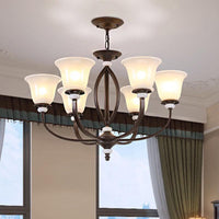 3/6/8 Lights Pendant Light Traditional Bell Frosted Glass Chandelier Dark Coffee - Rebooters