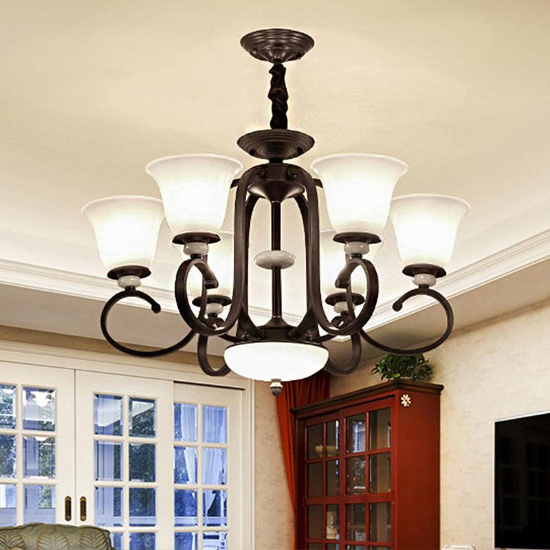 3/6/8 Lights Pendant Light Traditional Bell Frosted Glass Chandelier Dark Coffee - Rebooters