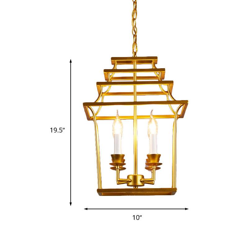 4 Heads Metal Chandelier Vintage Style Gold Cage Shade Light - Rebooters