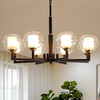 3/6/8 Bulbs Ceiling Lamp Globe Clear Textured Glass Traditional Living Room Chandelier Pendant Light in Black - Rebooters