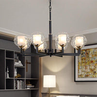 3/6/8 Bulbs Ceiling Lamp Globe Clear Textured Glass Traditional Living Room Chandelier Pendant Light in Black - Rebooters